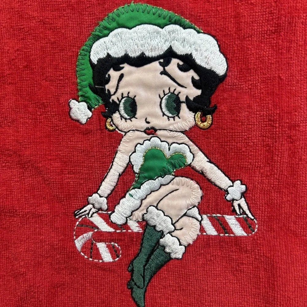 VTG 1994‎ Betty Boop Christmas Hand Towel Red Cotton Stitched Applique Whimsical